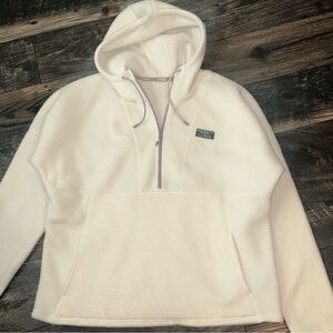LL Bean Cream/White Fleece Hoodie 1/2 Zip Pullover Women’s XL
